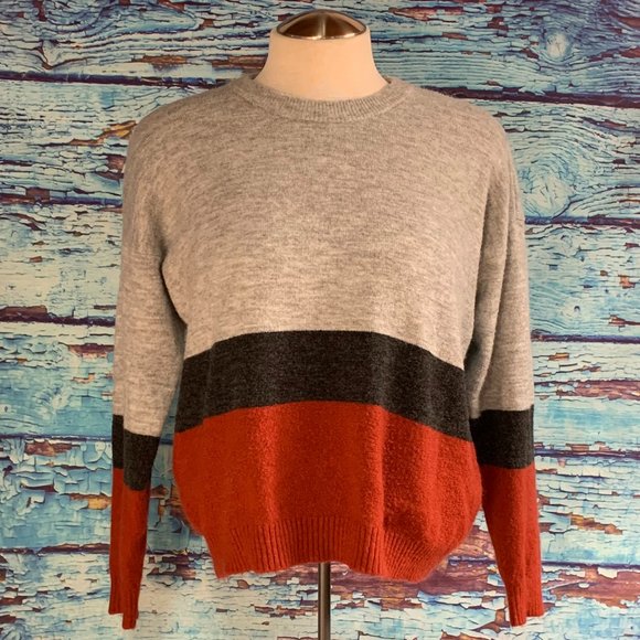 Warehouse One Crew Neck Colour Block Sweater - Picture 1 of 7